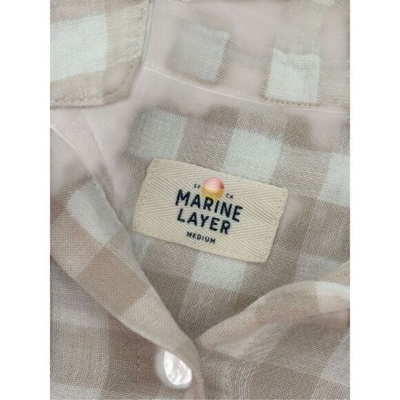Marine Layer Linen Blend Button Front Short Sleeve Top size M Cream Collared - Picture 3 of 8